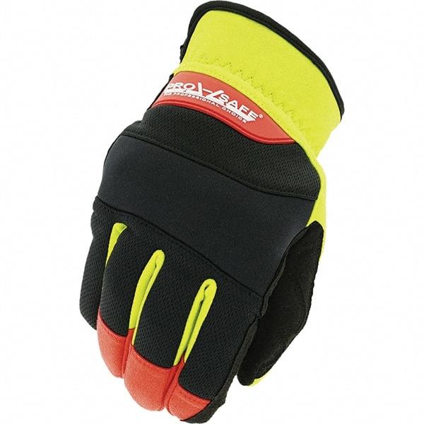 PRO-SAFE - Size S (8), ANSI Cut Lvl A4, Synthetic Leather Cut Resistant Gloves - HPPE Lining, Open Cuff, Hi-Vis Yellow/Red/Black, Paired - Americas Industrial Supply