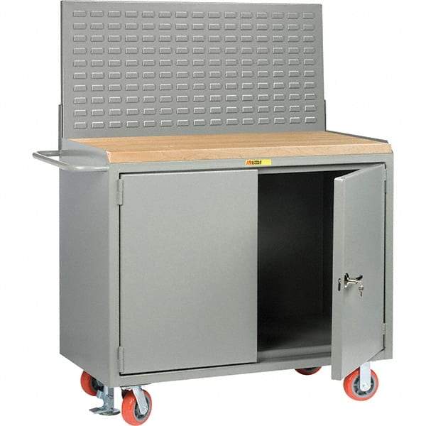Little Giant - 3,600 Lb Capacity, 2 Shelf, 2 Door Mobile Bench Cabinet with Louvered Panel - 41" Wide x 24" Deep x 43" High, Steel - Americas Industrial Supply
