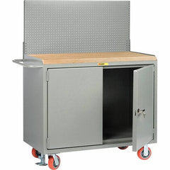 Little Giant - 3,600 Lb Capacity, 2 Shelf, 2 Door Mobile Bench Cabinet with Pegboard Panel - 53" Wide x 24" Deep x 43" High, Steel - Americas Industrial Supply