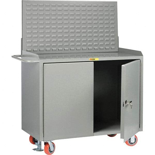 Little Giant - 3,600 Lb Capacity, 2 Shelf, 2 Door Mobile Bench Cabinet with Louvered Panel - 41" Wide x 24" Deep x 43" High, Steel - Americas Industrial Supply