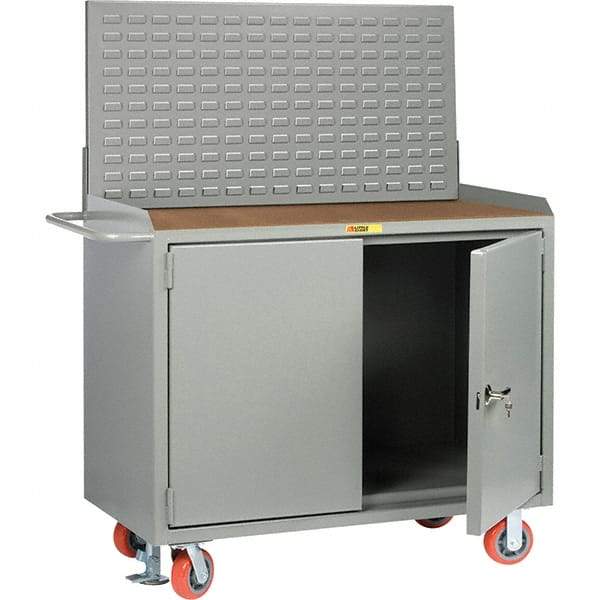 Little Giant - 3,600 Lb Capacity, 2 Shelf, 2 Door Mobile Bench Cabinet with Louvered Panel - 41" Wide x 24" Deep x 43" High, Steel - Americas Industrial Supply
