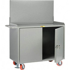 Little Giant - 3,600 Lb Capacity, 2 Shelf, 2 Door Mobile Bench Cabinet with Pegboard Panel - 41" Wide x 24" Deep x 43" High, Steel - Americas Industrial Supply