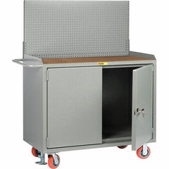 Little Giant - 3,600 Lb Capacity, 2 Shelf, 2 Door Mobile Bench Cabinet with Pegboard Panel - 41" Wide x 24" Deep x 43" High, Steel - Americas Industrial Supply