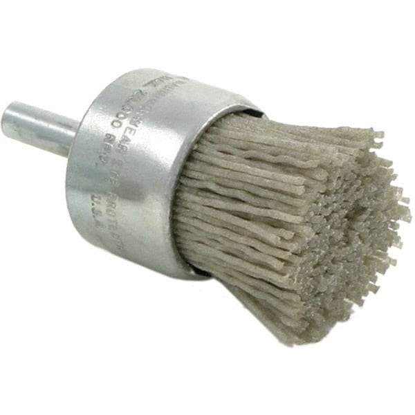 Brush Research Mfg. - 180 Grit, 1" Brush Diam, Crimped, End Brush - Medium Grade, 1/4" Diam Steel Shank, 20,000 Max RPM - Americas Industrial Supply