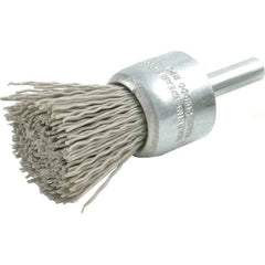 Brush Research Mfg. - 320 Grit, 3/4" Brush Diam, Crimped, End Brush - Medium Grade, 1/4" Diam Steel Shank, 20,000 Max RPM - Americas Industrial Supply