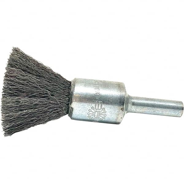 Brush Research Mfg. - 1/2" Brush Diam, Crimped, End Brush - 1/4" Diam Steel Shank, 20,000 Max RPM - Americas Industrial Supply