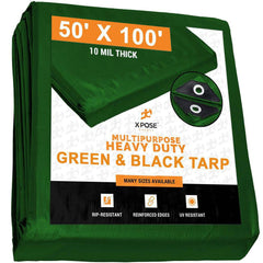 Tarp/Dust Cover: Black & Green, Rectangle, Polyethylene, 100' Long x 50' Wide, 10 mil Polyethylene, Rectangle