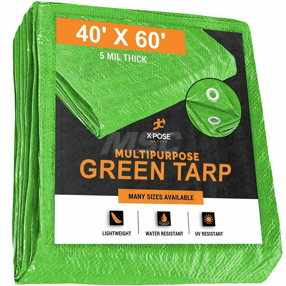 Tarp/Dust Cover: Green, Rectangle, Polyethylene, 60' Long x 40' Wide, 5 mil Polyethylene, Rectangle