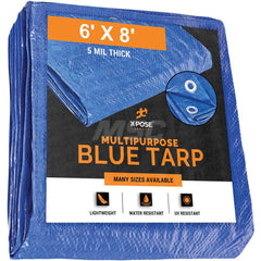 Tarp/Dust Cover: Blue, Rectangle, Polyethylene, 8' Long x 6' Wide, 5 mil Polyethylene, Rectangle