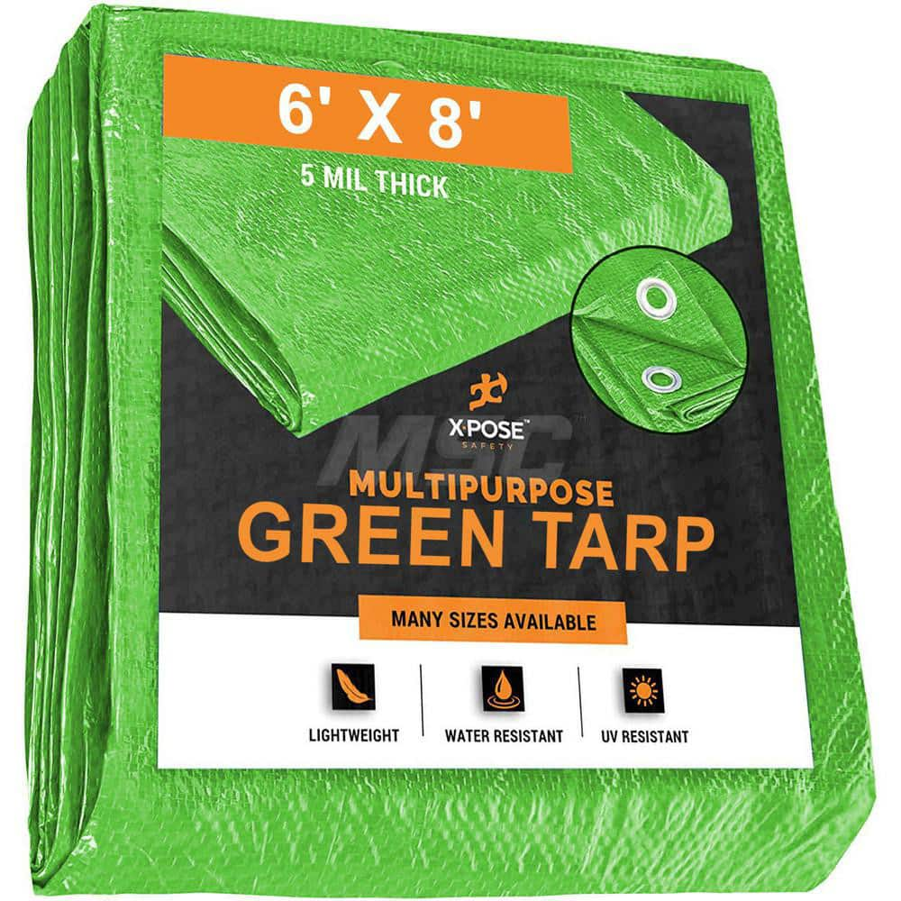 Tarp/Dust Cover: Green, Rectangle, Polyethylene, 8' Long x 6' Wide, 5 mil Polyethylene, Rectangle