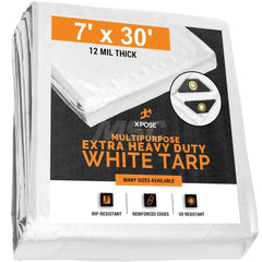 Tarp/Dust Cover: White, Rectangle, Polyethylene, 30' Long x 7' Wide, 12 mil Polyethylene, Rectangle