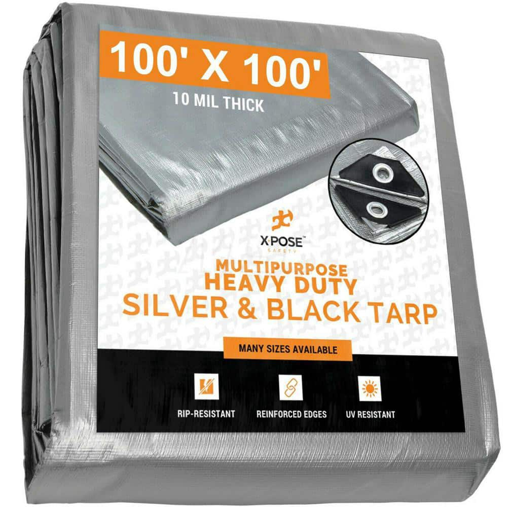 Tarp/Dust Cover: Silver & Black, Rectangle, Polyethylene, 100' Long x 100' Wide, 10 mil Polyethylene, Rectangle