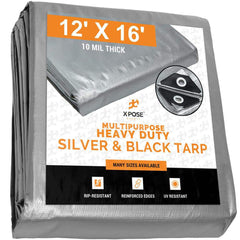 Tarp/Dust Cover: Silver & Black, Rectangle, Polyethylene, 16' Long x 12' Wide, 10 mil Polyethylene, Rectangle