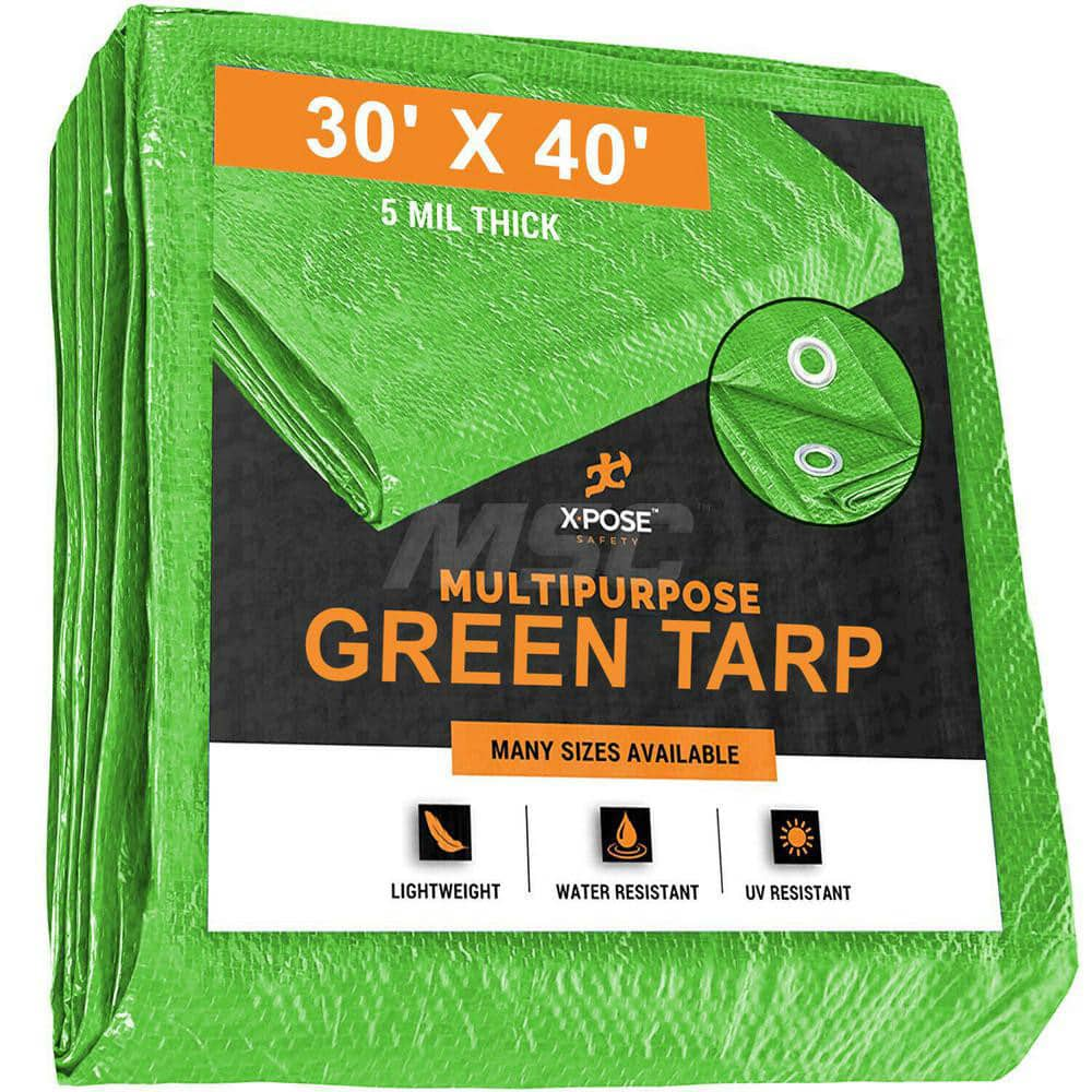 Tarp/Dust Cover: Green, Rectangle, Polyethylene, 40' Long x 30' Wide, 5 mil Polyethylene, Rectangle