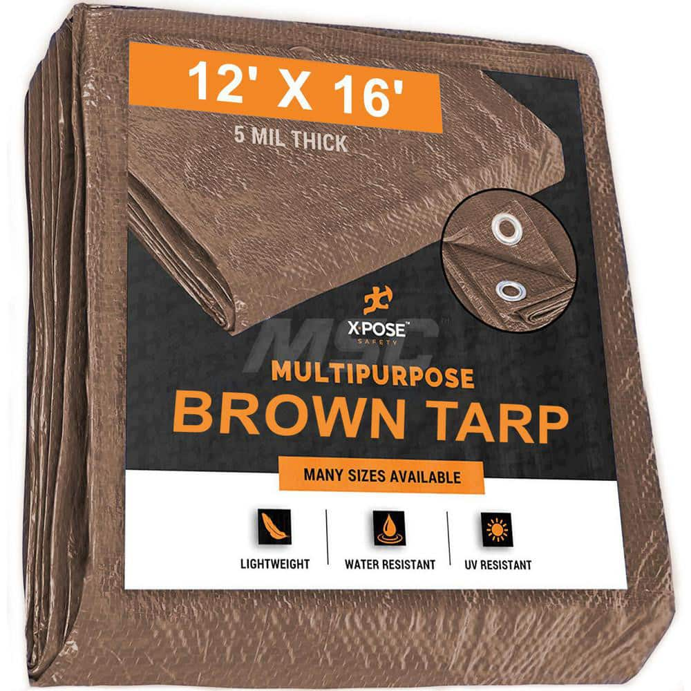 Tarp/Dust Cover: Brown, Rectangle, Polyethylene, 16' Long x 12' Wide, 5 mil Polyethylene, Rectangle