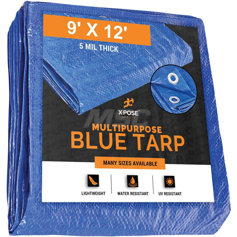 Tarp/Dust Cover: Blue, Rectangle, Polyethylene, 12' Long x 9' Wide, 5 mil Polyethylene, Rectangle