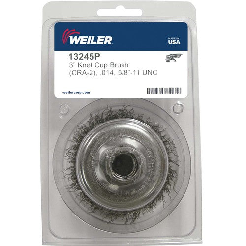 3″ Crimped Wire Cup Brush, .014″ Steel Fill, 5/8″-11 UNC Nut, Retail Pack - Americas Industrial Supply