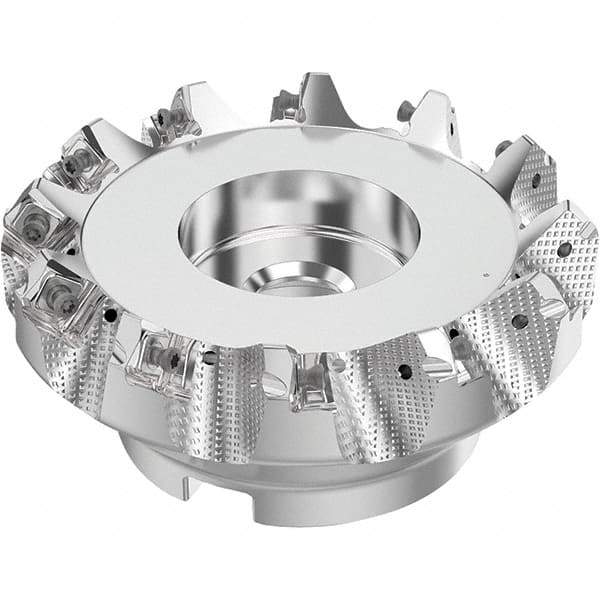 Seco - 5" Cut Diam, 1-1/2" Arbor Hole, 0.236" Max Depth of Cut, 48° Indexable Chamfer & Angle Face Mill - 12 Inserts, SN.. Insert, Right Hand Cut, 12 Flutes, Through Coolant, Series R220.54 - Americas Industrial Supply