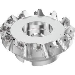 Seco - 5" Cut Diam, 1-1/2" Arbor Hole, 0.236" Max Depth of Cut, 48° Indexable Chamfer & Angle Face Mill - 12 Inserts, SN.. Insert, Right Hand Cut, 12 Flutes, Through Coolant, Series R220.54 - Americas Industrial Supply
