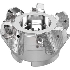 Seco - 80mm Cut Diam, 27mm Arbor Hole, 8mm Max Depth of Cut, 71° Indexable Chamfer & Angle Face Mill - 6 Inserts, SN.. Insert, Right Hand Cut, 6 Flutes, Through Coolant, Series R220.56 - Americas Industrial Supply