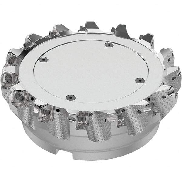 Seco - 6" Cut Diam, 2" Arbor Hole, 0.315" Max Depth of Cut, 71° Indexable Chamfer & Angle Face Mill - 15 Inserts, SN.. Insert, Right Hand Cut, 15 Flutes, Through Coolant, Series R220.56 - Americas Industrial Supply
