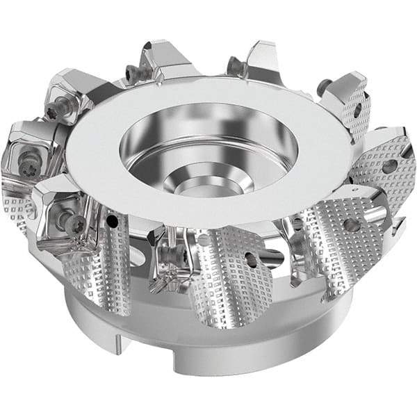 Seco - 100mm Cut Diam, 32mm Arbor Hole, 8mm Max Depth of Cut, 71° Indexable Chamfer & Angle Face Mill - 10 Inserts, SN.. Insert, Right Hand Cut, 10 Flutes, Through Coolant, Series R220.56 - Americas Industrial Supply