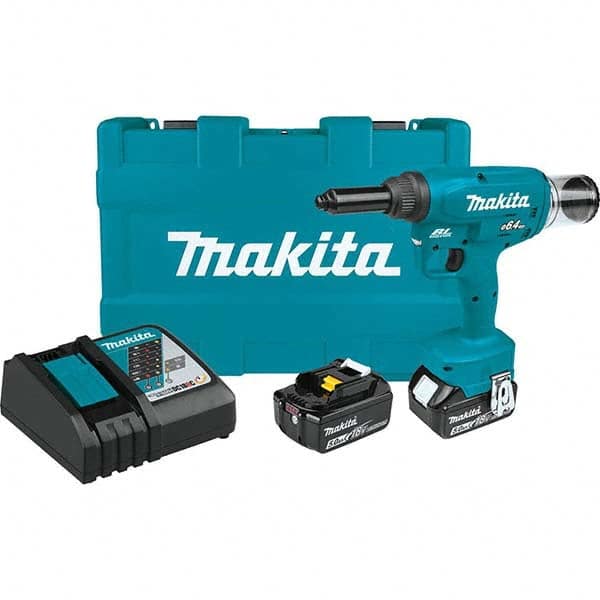 Makita - Cordless Riveters Fastener Type: Cordless Electric Riveter Closed End Rivet Capacity: All up to 1/4 - Americas Industrial Supply