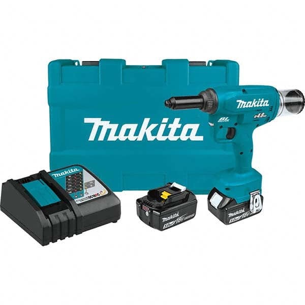 Makita - Cordless Riveters Fastener Type: Cordless Electric Riveter Closed End Rivet Capacity: All up to 3/16 - Americas Industrial Supply