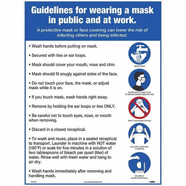 NMC - "COVID 19 - Guidelines for Wearing a Mask in Public and at Work", 18" Wide x 24" High, Paper Safety Sign - Americas Industrial Supply