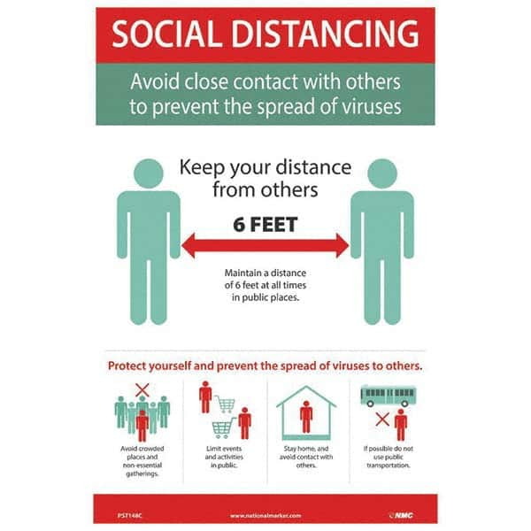 NMC - "COVID 19 - Social Distancing - Avoid Close Contact with Others to Prevent the Spread of Viruses", 12" Wide x 18" High, Vinyl Safety Sign - Americas Industrial Supply