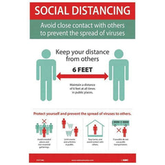 NMC - "COVID 19 - Social Distancing - Avoid Close Contact with Others to Prevent the Spread of Viruses", 12" Wide x 18" High, Vinyl Safety Sign - Americas Industrial Supply