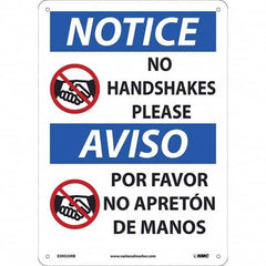 NMC - "Notice - No Handshakes Please", 10" Wide x 14" High, Rigid Plastic Safety Sign - Americas Industrial Supply