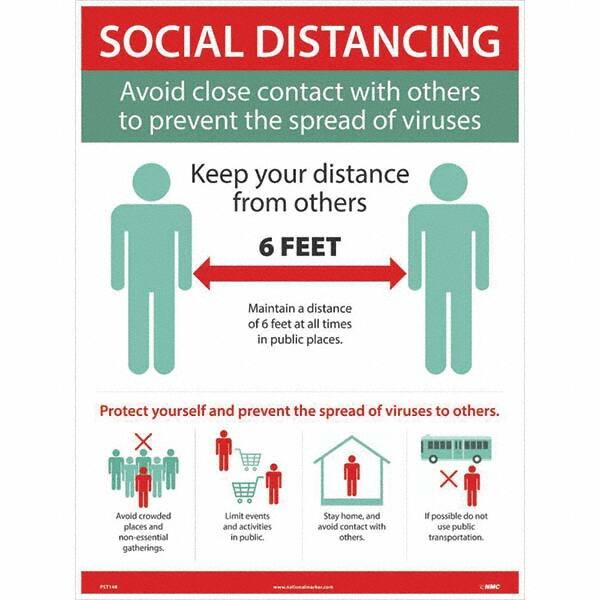 NMC - "COVID 19 - Social Distancing - Avoid Close Contact with Others to Prevent the Spread of Viruses", 18" Wide x 24" High, Paper Safety Sign - Americas Industrial Supply