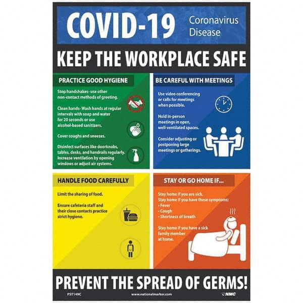 NMC - "COVID 19 - Keep the Workplace Safe", 12" Wide x 18" High, Vinyl Safety Sign - Americas Industrial Supply