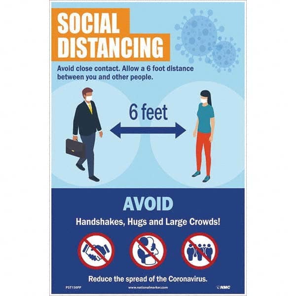 NMC - "COVID 19 - Social Distancing", 12" Wide x 18" High, Paper Safety Sign - Americas Industrial Supply