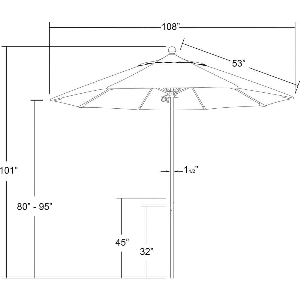 Patio Umbrellas; Diameter (Feet): 9; Height (Feet): 8.583; Fabric Color: Tuscan; Base Included: No; Canopy Fabric: Pacifica; Fade Resistant: Yes; Additional Information: Push Lift; Frame Material: Aluminum