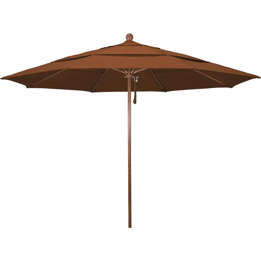 Patio Umbrellas; Diameter (Feet): 11; Height (Feet): 8.917; Fabric Color: Terracotta; Base Included: No; Canopy Fabric: Olefin; Fade Resistant: Yes; Additional Information: Pulley Lift; Frame Material: Aluminum