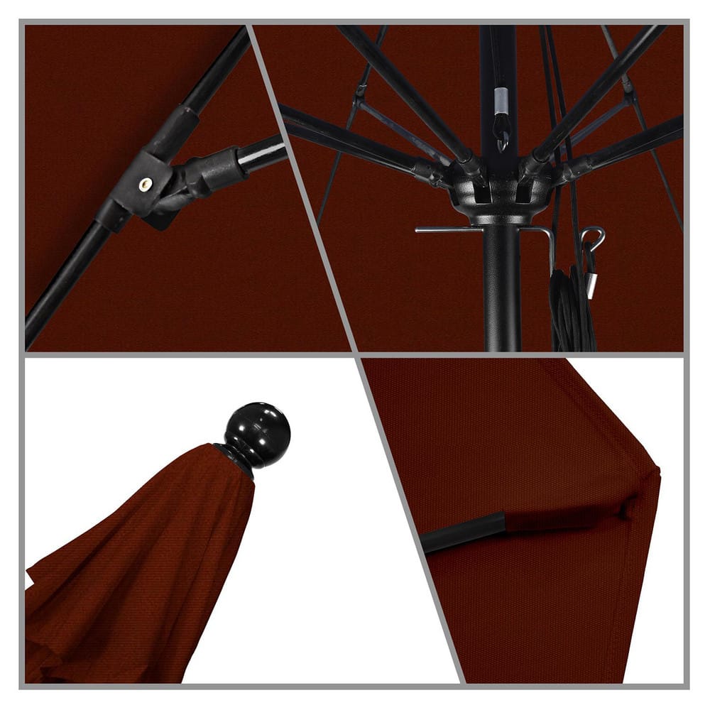 Patio Umbrellas; Diameter (Feet): 11; Height (Feet): 8.917; Fabric Color: Brick; Base Included: No; Canopy Fabric: Pacifica; Fade Resistant: Yes; Additional Information: Pulley Lift; Frame Material: Aluminum