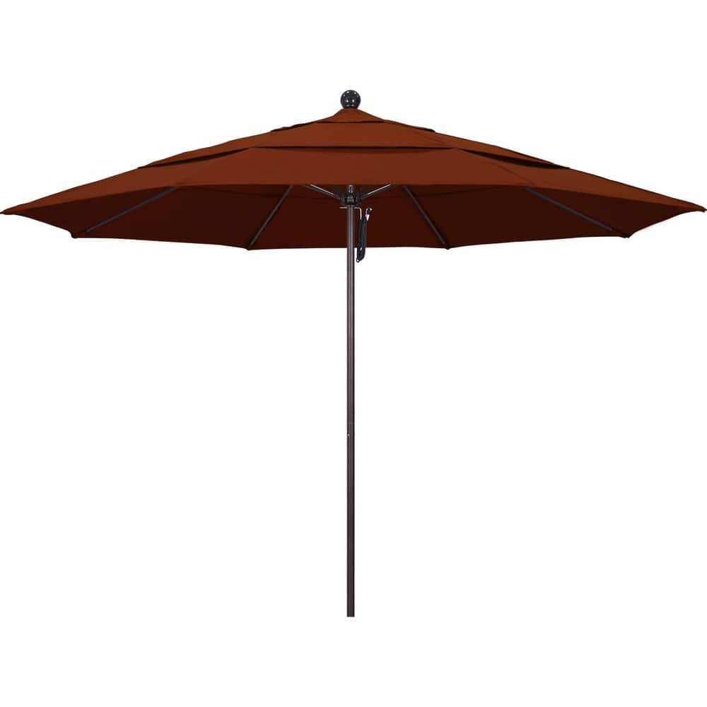 Patio Umbrellas; Diameter (Feet): 11; Height (Feet): 8.917; Fabric Color: Brick; Base Included: No; Canopy Fabric: Pacifica; Fade Resistant: Yes; Additional Information: Pulley Lift; Frame Material: Aluminum