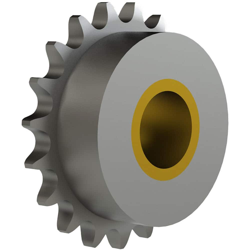 Chain Idler Sprockets; Bore Diameter: 0.5000; Hub Diameter: 1.5000; Pitch: 0.375 in; Compatible Shaft Diameter: 0.5 in; Number Of Strands: 1; Bearing Type: Plain; Material: Steel; Number of Teeth: 20; Minimum Order Quantity: Steel; Shaft Diameter (Inch):