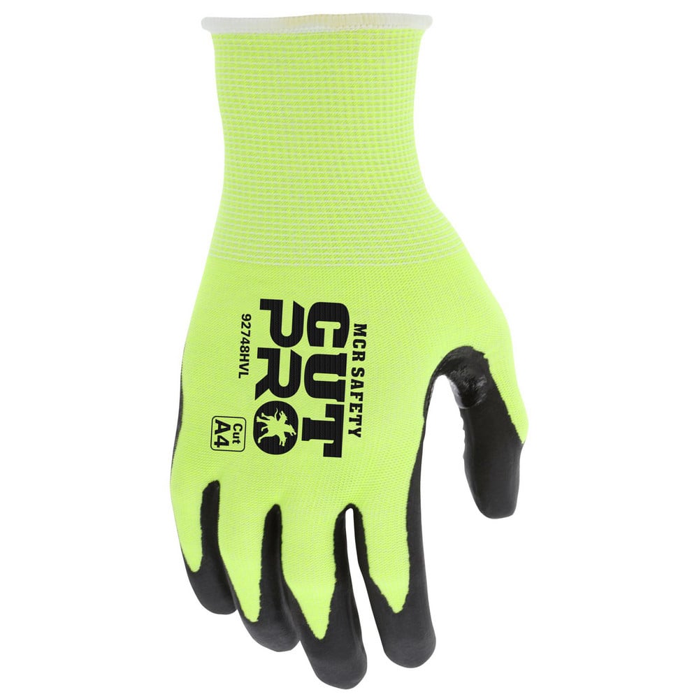 Cut, Puncture & Abrasive-Resistant Gloves: Size L, ANSI Cut A4, ANSI Puncture 3, Nitrile, HPPE High-Visibility Lime, Palm & Fingertips Coated, HyperMax Back, Nitrile Dipped Grip, ANSI Abrasion 5