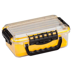 Small Parts Boxes & Organizers; Product Type: Storage Box; Lock Type: Positive Snap; Width (Inch): 7; Depth (Inch): 4; Number of Dividers: 0; Removable Dividers: No; Color: Yellow; Clear; Features: Sturdy cam-action latches; Dri-Loc O-Ring Seal; Number Of