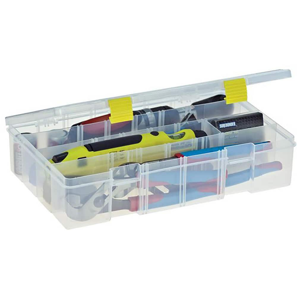 Small Parts Boxes & Organizers; Product Type: Compartment Box; Lock Type: ProLatch; Width (Inch): 9; Depth (Inch): 3-1/4; Number of Dividers: 11; Removable Dividers: Yes; Color: Clear; Features: 4 Fixed Compartments with dividers to make up to 15 compartm