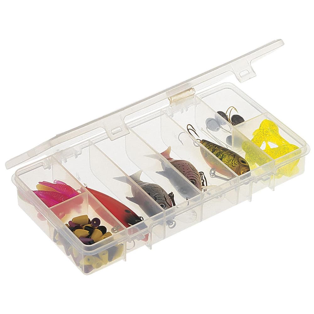 Small Parts Boxes & Organizers; Product Type: Compartment Box; Lock Type: Tension Latch; Width (Inch): 4; Number of Dividers: 0; Removable Dividers: No; Color: Clear; Features: 8 Fixed Compartments; Number Of Compartments: 8; Depth (Decimal Inch): 1.3800;