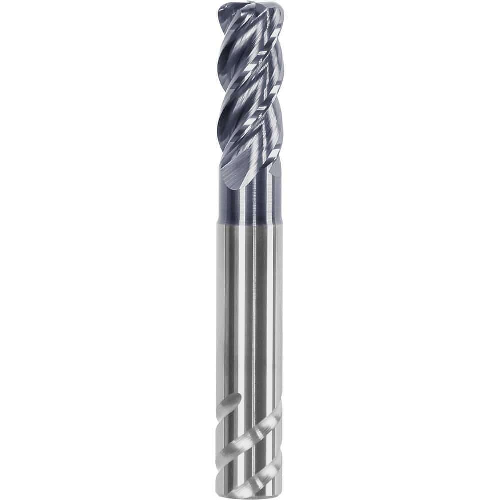 Corner Radius End Mill: 1/8″ Dia, 1/4″ LOC, 0.01″ Radius, 4 Flutes, Solid Carbide 2″ OAL, 1/4″ Shank Dia, Helix, AlTiN Coated, Centercutting