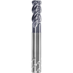 Corner Radius End Mill: 1″ Dia, 2″ LOC, 0.03″ Radius, 4 Flutes, Solid Carbide 4-3/4″ OAL, 1″ Shank Dia, Helix, AlTiN Coated, Centercutting