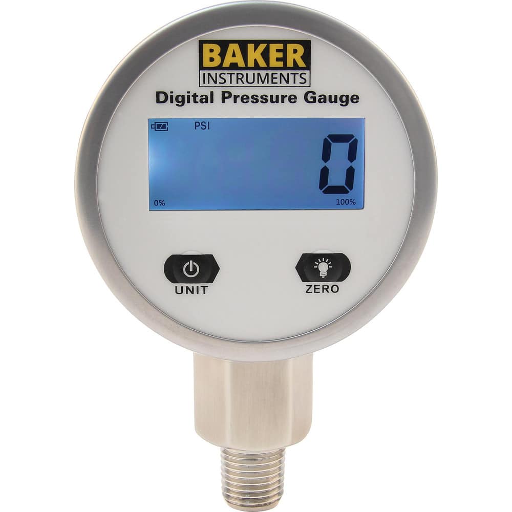 Pressure Gauges; Gauge Type: Digital Pressure Gauge; Scale Type: Single; Dial Type: Digital; Thread Type: 1/4″ MNPT; Bourdon Tube Material: Stainless Steel; Mount Type: Bottom; Wetted Parts Material: Stainless Steel; Minimum Hg: 0; Maximum Hg: 204; Liquid