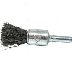 Brush Research Mfg. - 1/2" Brush Diam, Crimped, End Brush - 1/4" Diam Steel Shank, 20,000 Max RPM - Americas Industrial Supply