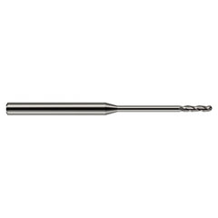 ‎0.01″ Dia. × 1/8″ Shank × 0.05″ DOC × 2-1/2″ OAL, Carbide Uncoated, Long , 3 Flute, Ballnose End Mill - Exact Industrial Supply