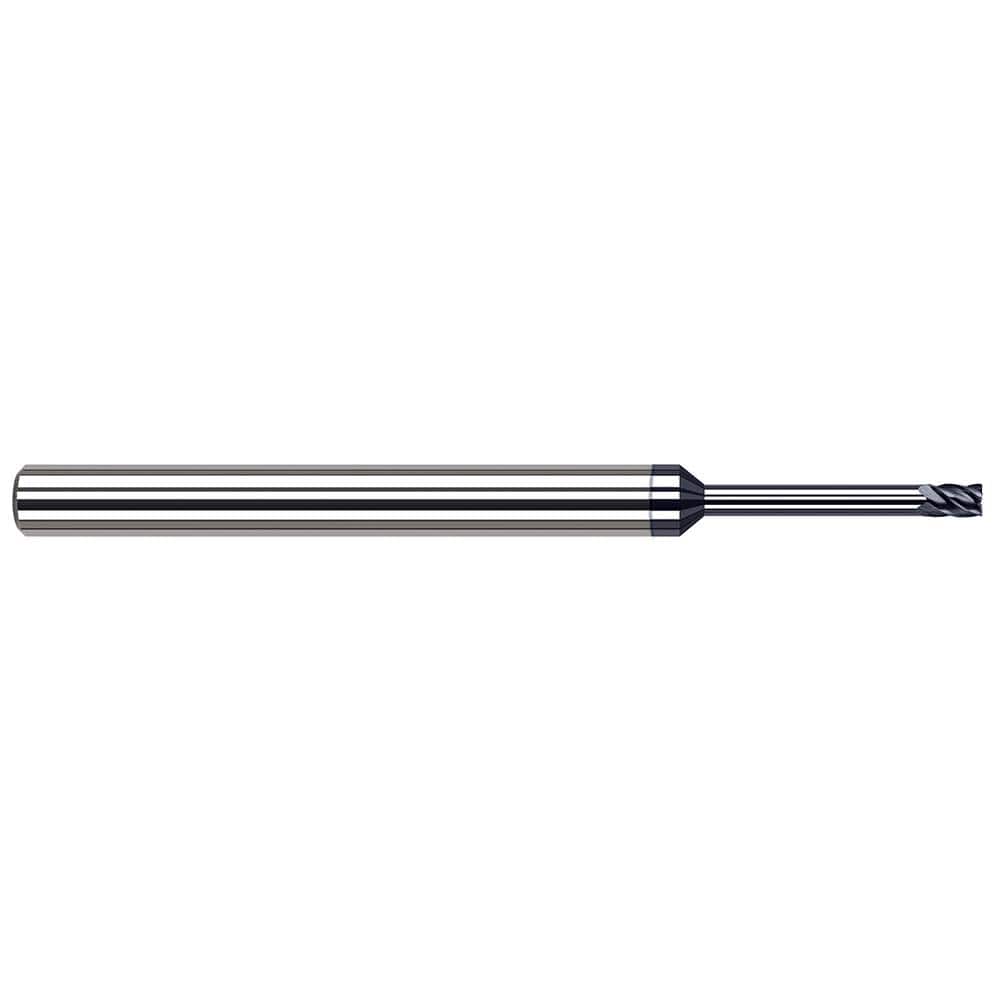 Corner Radius End Mill: 0.078″ Dia, 0.117″ LOC, 0.01″ Radius, 5 Flutes, Solid Carbide 2-1/2″ OAL, 1″ Shank Dia, Helix, AlTiN Nano Coated, Corner Radius End, Centercutting